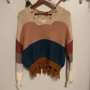 S/M on the road distressed multicolor sweater